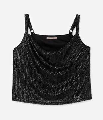 Blusa em Paetê com Decote Degagê Curve & Plus