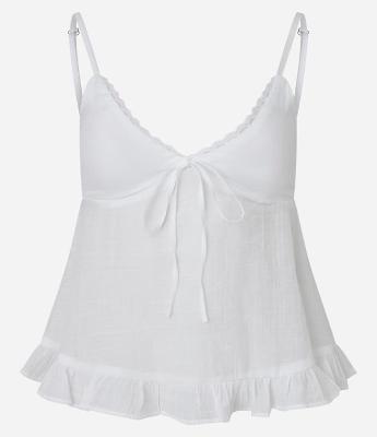 Blusa em Viscose Slub com Decote V e Babados