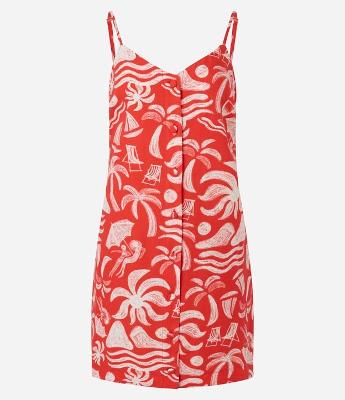 Vestido Curto em Algodão com Estampa Tropical