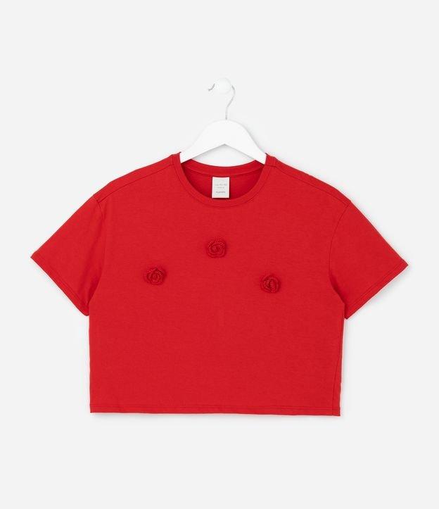Camiseta Box Infantil com Aplicação de Flores em Crochê - Tam 5 a 14 Anos - 1