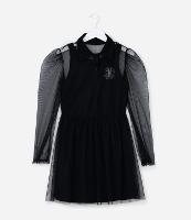 Vestido Infantil Gola Polo com Tule Wandinha - Tam 5 a 14 Anos - 1