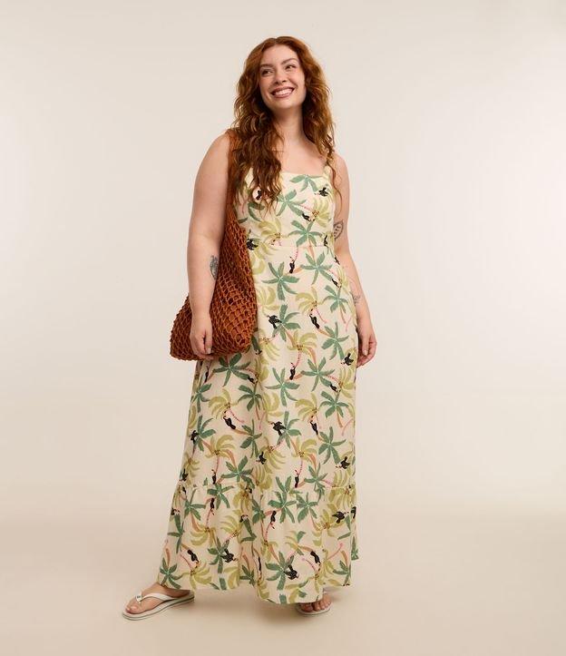 Vestido Midi em Viscolinho com Estampa Tropical Curve & Plus Size - 3