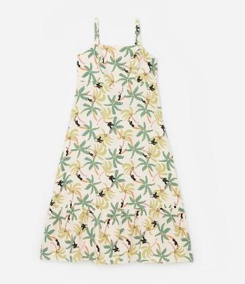 Vestido Midi em Viscolinho com Estampa Tropical Curve & Plus Size