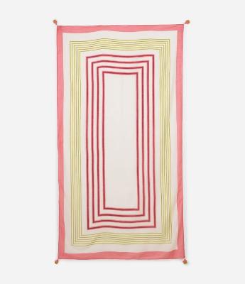 Canga Retangular em Chiffon com Estampa Geométrica e Tassel