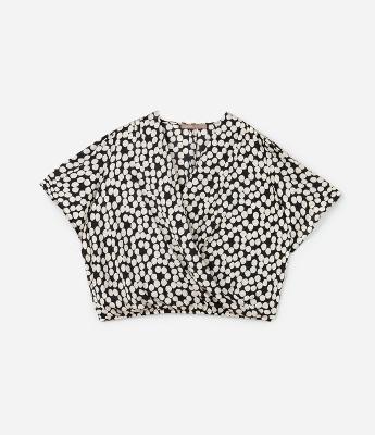 Blusa em Crepe Poá Acetinado com Manga Sino Curve & Plus Size