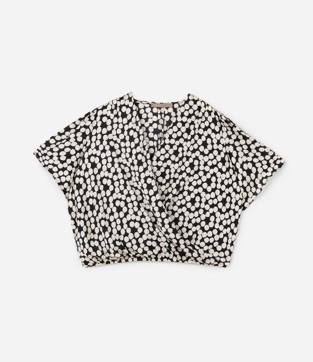 Blusa em Crepe Poá Acetinado com Manga Sino Curve & Plus Size - 1