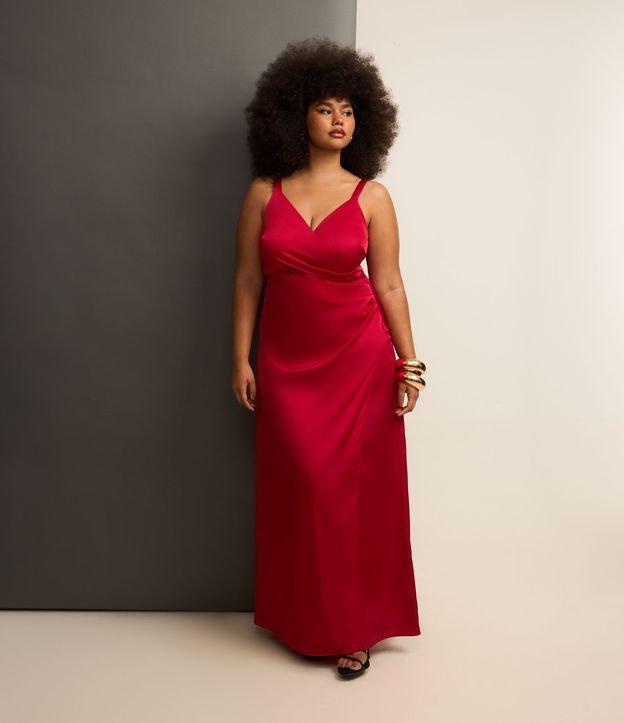 Vestido Longo em Crepe Acetinado com Transpasse Curve & Plus Size - 3