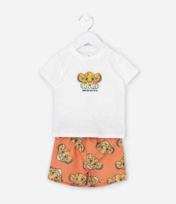 Conjunto em Microfibra com Estampa Rei Leão - Tam 3 a 18 Meses