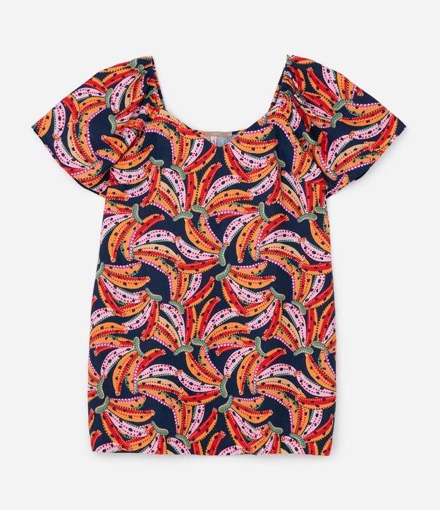 Vestido Curto em Viscolinho com Estampa de Bananas e Manga Bufante Curve & Plus Size - 1