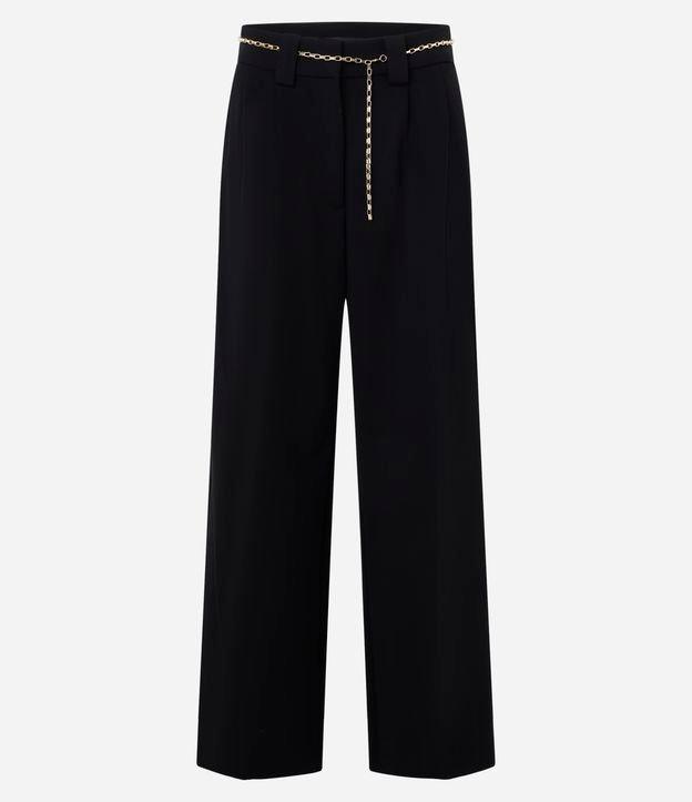 Calça Wide Leg em Crepe com Cinto Corrente - 1