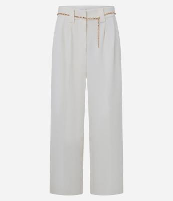 Calça Wide Leg em Crepe com Cinto Corrente