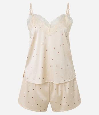 Pijama Short Doll em Cetim Poá com Detalhe de Renda