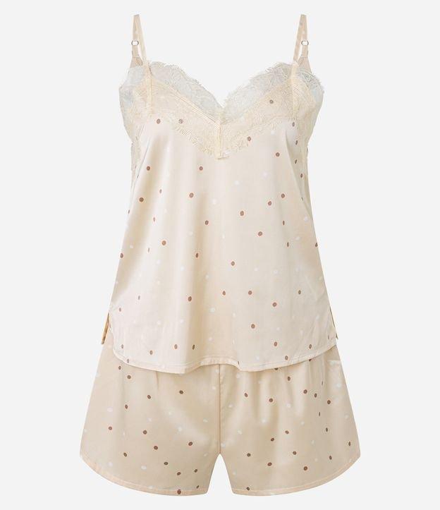 Pijama Short Doll em Cetim Poá com Detalhe de Renda - 1