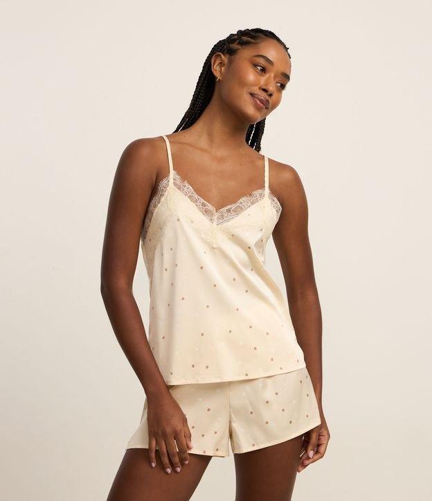 Pijama Short Doll em Cetim Poá com Detalhe de Renda - 2