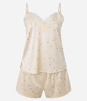 Pijama Short Doll em Cetim Poá com Detalhe de Renda - 1