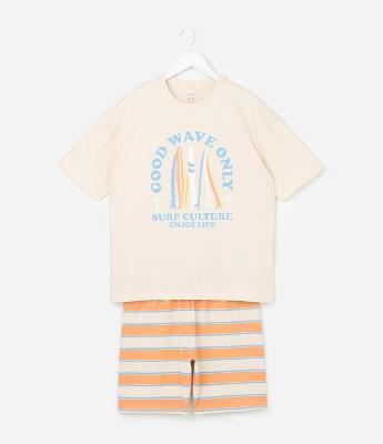 Pijama Infantil Curto com Estampa de Surf - Tam 8 ao 16 Anos