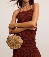 Bolsa Clutch Pequena em Forma de Concha com Alça de Pedras Boho Romântico - 1