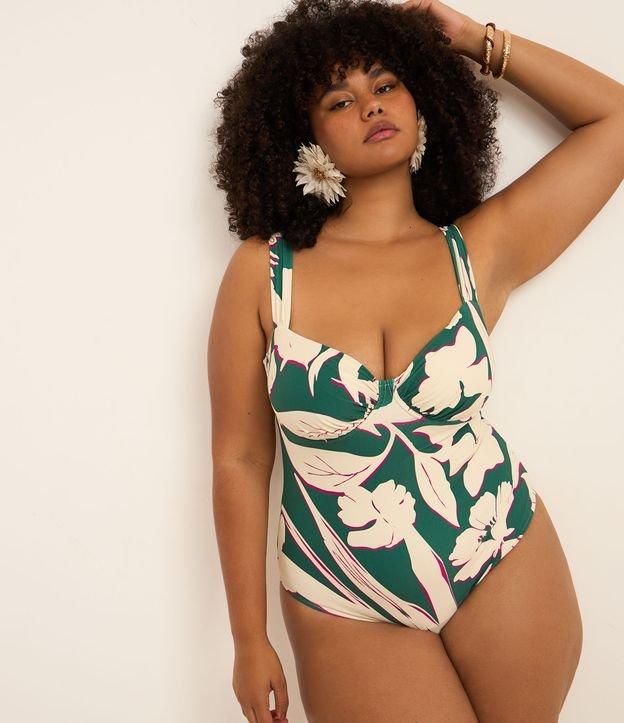 Maiô Meia Taça em Microfibra com Estampa Folhagem e Alça Larga Curve & Plus Size - 2