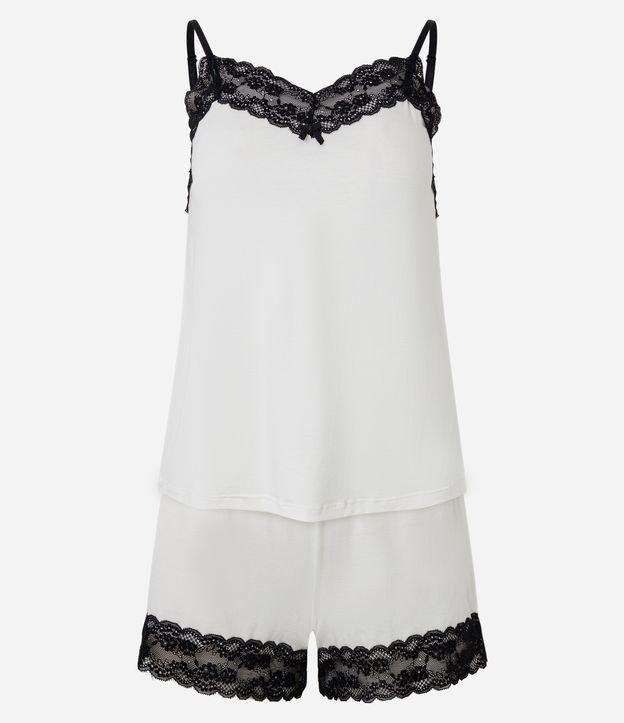 Pijama Short Doll em Viscose com Alcinha e Aplicação de Renda - 1