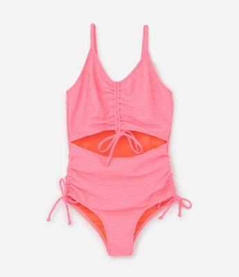 Maiô Infantil com Proteção UV  e Recortes com Amarração - Tam 7 a 16 Anos