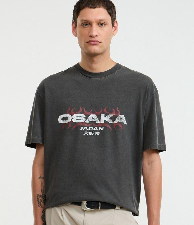 Camiseta Boxy em Algodão com Estampa Lettering  Osaka Japan - 2