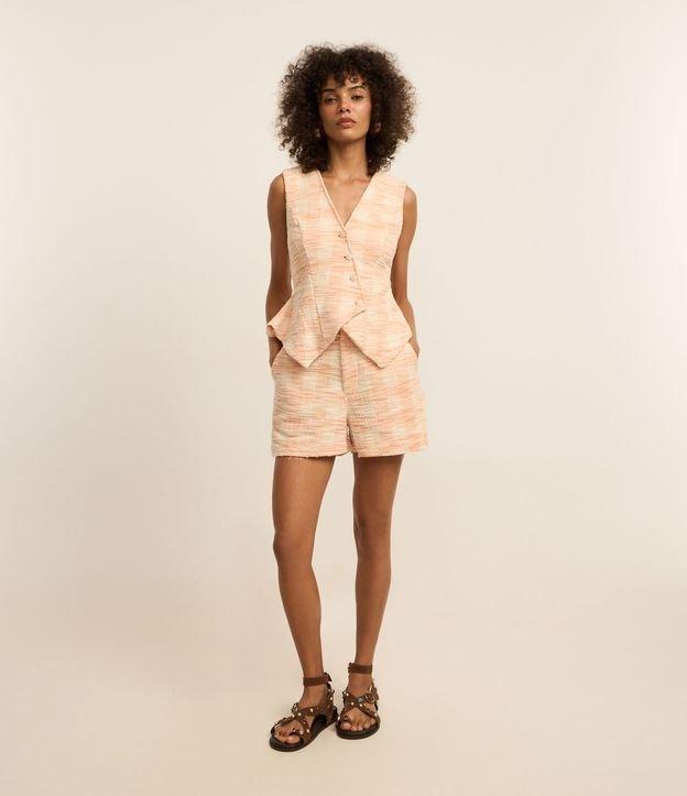Short Cintura Alta em Tweed Xadrez com Barra a Fio - 1
