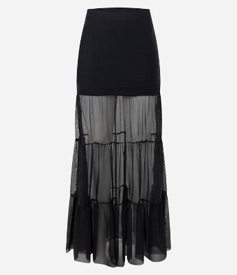 Saia Rodada Longa em Tule com Franzidos