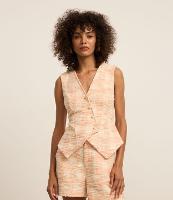 Colete em Tweed Xadrez com Botões Forrados e Barra V - 1