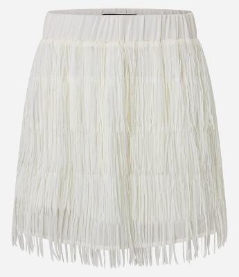 Saia Curta Ajustada em Chiffon com Franjas