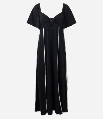 Vestido Evasê Long Midi em Algodão com Decote Laço