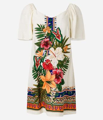 Vestido Evasê Curto em Viscolinho com Estampa Floral