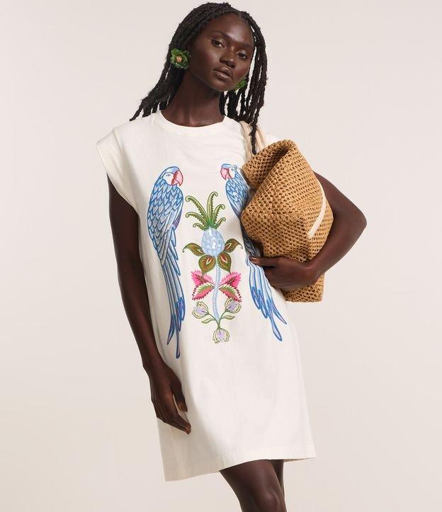 Vestido Curto em Algodão com Estampa Araras e Flor - 1