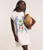 Vestido Curto em Algodão com Estampa Araras e Flor - 1