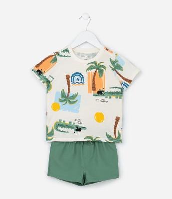 Conjunto Infantil com Estampa Coqueiros - Tam 1 a 6 Anos