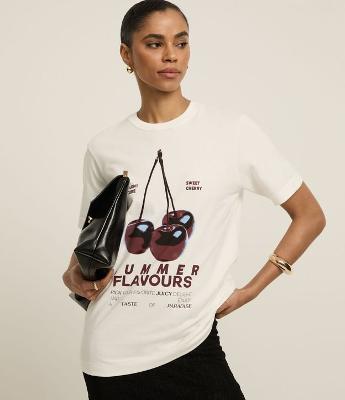 Camiseta Regular com Estampa de Cereja