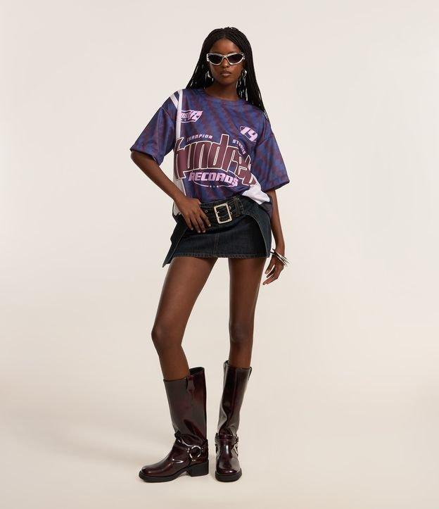 Saia Curta em Jeans com Cinto Largo Afivelado - 1