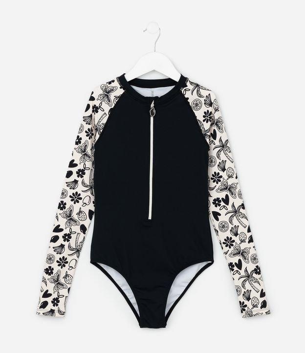 Maiô Infantil com Proteção UV  e Mangas Estampadas - Tam 5 a 14 Anos - 1