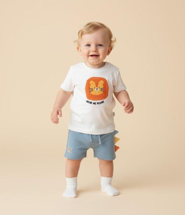 Bermuda Infantil em Moletom com Estampa Interativa Dino - Tam 0 a 18 Meses - 2