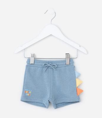 Bermuda Infantil em Moletom com Estampa Interativa Dino - Tam 0 a 18 Meses