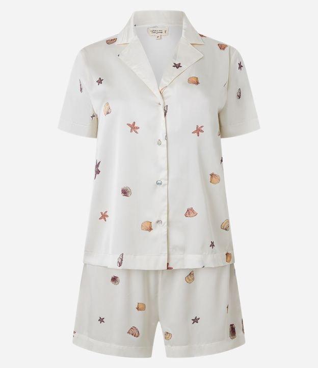 Pijama Short Doll Americano em Cetim com Estampa de Conchinhas - 1