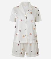 Pijama Short Doll Americano em Cetim com Estampa de Conchinhas - 1