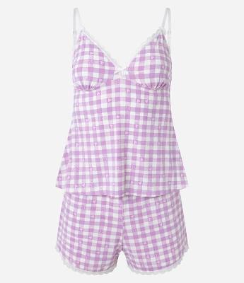 Pijama Short Doll em Microfibra com Estampa Xadrez Vichy