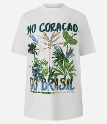 Camiseta T-shirt em Algodão com Paetê No Coração do Brasil