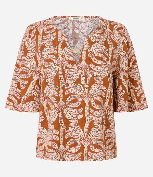 Blusa em Viscose com Miçanga no Decote e Estampa Tropical - 1
