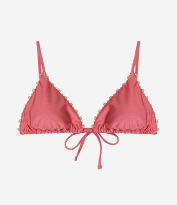 Biquíni Top Cortininha em Microfibra Brilho com Aviamentos de Madeira