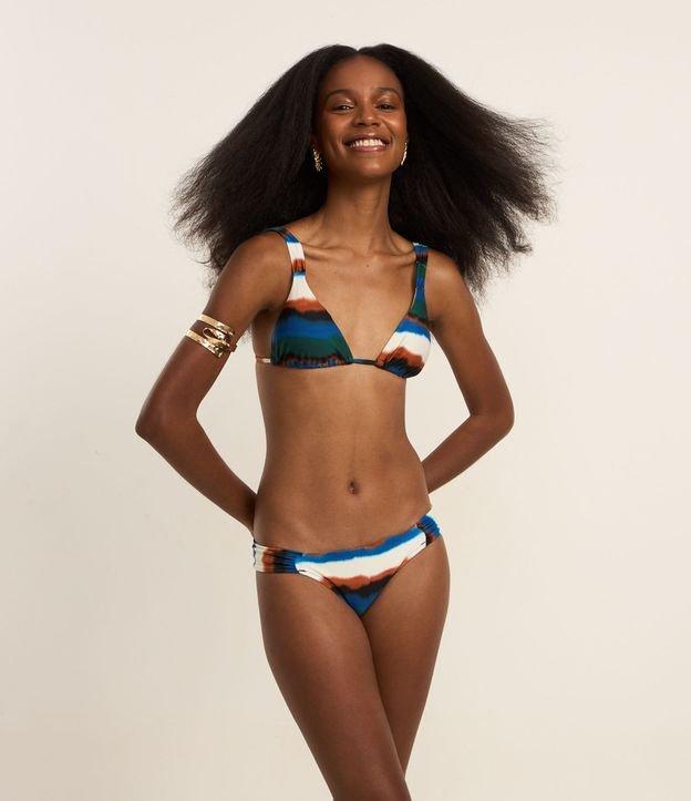 Biquíni Calcinha Lateral Drapeada em Microfibra com Estampa de Listras Aquareladas - 2