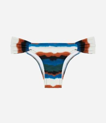 Biquíni Calcinha Lateral Drapeada em Microfibra com Estampa de Listras Aquareladas