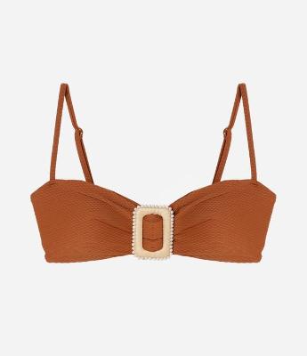 Biquíni Top Bandeau em Microfibra Texturizado com Aviamento de Palha