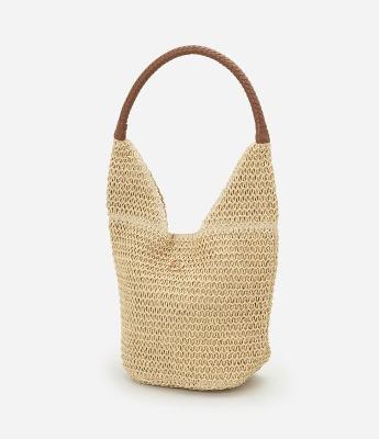 Bolsa de Praia em Palha com Alça de PU Trançada