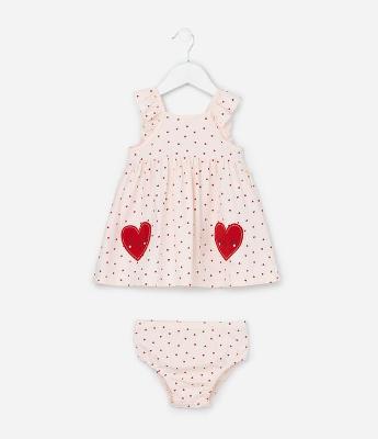 Vestido Infantil com Estampa de Corações com Calcinha - Tam 0 a 18 meses